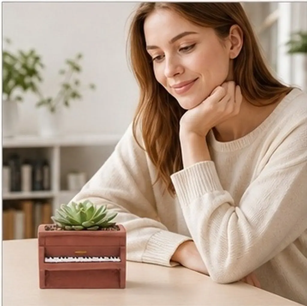 Cement Flowerpot Lovely Piano Shape Succulent Planter Creative Cement Planter for Home Garden Desktop Mini Bonsai Plant