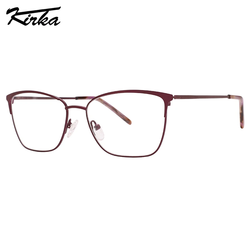 Kirka Female Eyeglasses Matt Cat Eye Ultralight Metal Frames Rectangle Lenses Optical Glasses Acetate Temple Tips MW1053