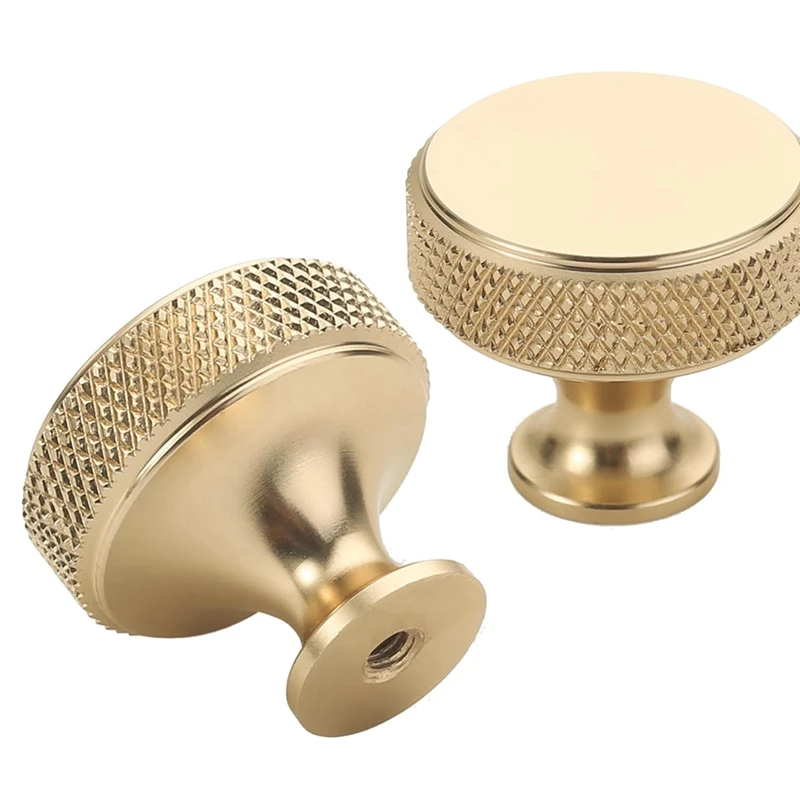 10 Pack 1.2 Inch Brushed Gold Cabinet Knobs Knurled Kitchen Cabinet Knobs Gold Drawer Knobs Round Dresser Knobs