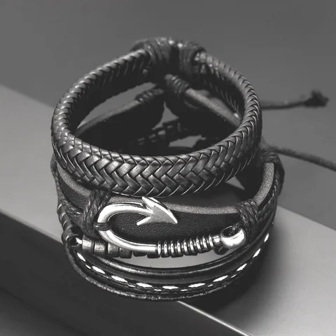 Trend 4 teile/satz Leder gewebt Angelhaken Armband Charme Herren Armband neue Mode Schmuck Accessoires Party Valentinstag Geschenke