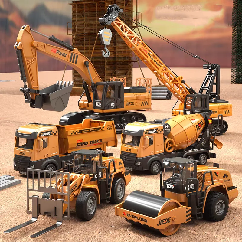 1:40 Engineering Truck Model Rescue Car Transporter Excavator Bulldozer Crane Mixer Play Construction Collection Toys For Kids