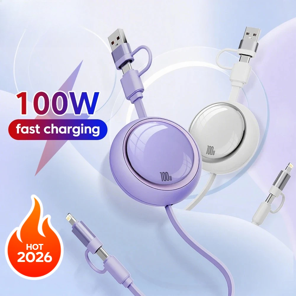 100W Retractable USB Type C Cable Fast Charging USB A To Type C Data Cable for  Iphone Samsung Xiaomi Mobile Phone Wire