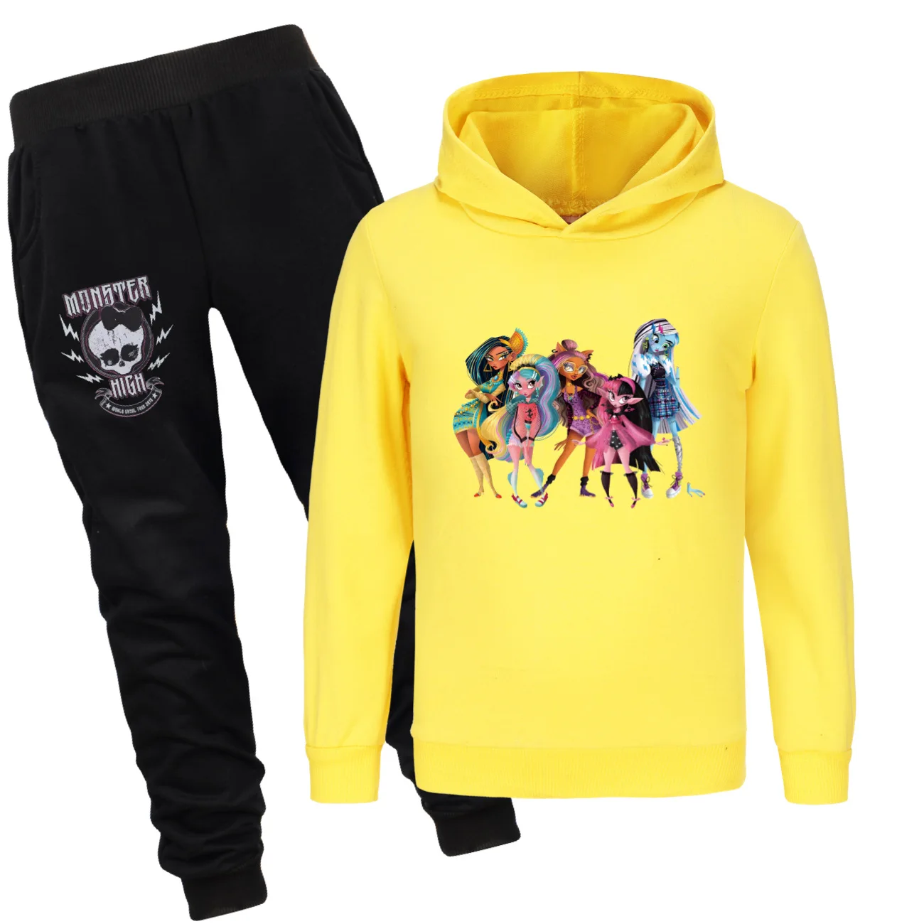 Conjunto de treino Monster High para crianças, moletom de manga comprida, moletons e calças, terno esportivo, meninos e meninas, roupas adolescentes, nova moda, 2PCs, 2-14Y