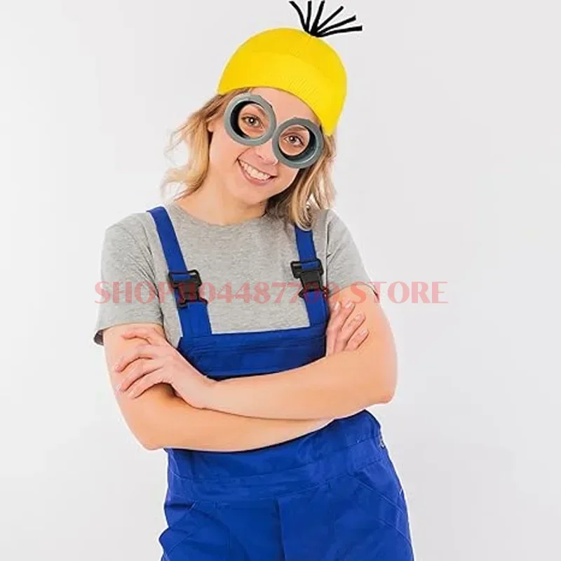 

Halloween Party Miniones Costumes Little Yellow Man Cosplay Movie Cartoon Funny Dress Up Magical Thief Dad Gray Striped Scarf