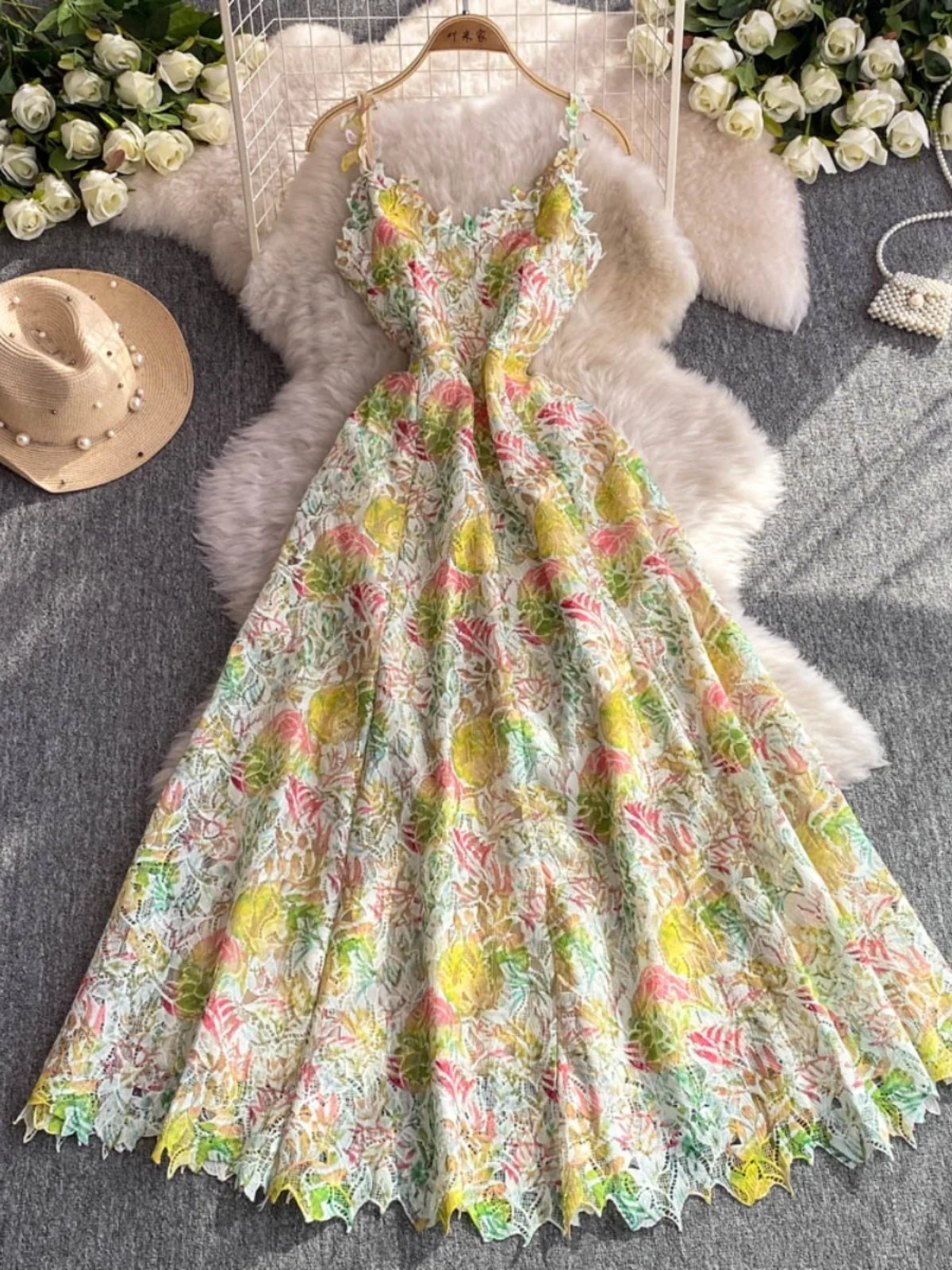 Quality Summer Sundress Holiday Flower Lace Embroidery Prom Evening Dress Women Sexy Backless A Line Long Wedding Dresses Party