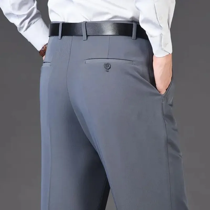 

Formal Suit Pants Business Straight Flat High Waist Spring Autumn Black Red Blue Dress Trousers for male Big Size 42 44