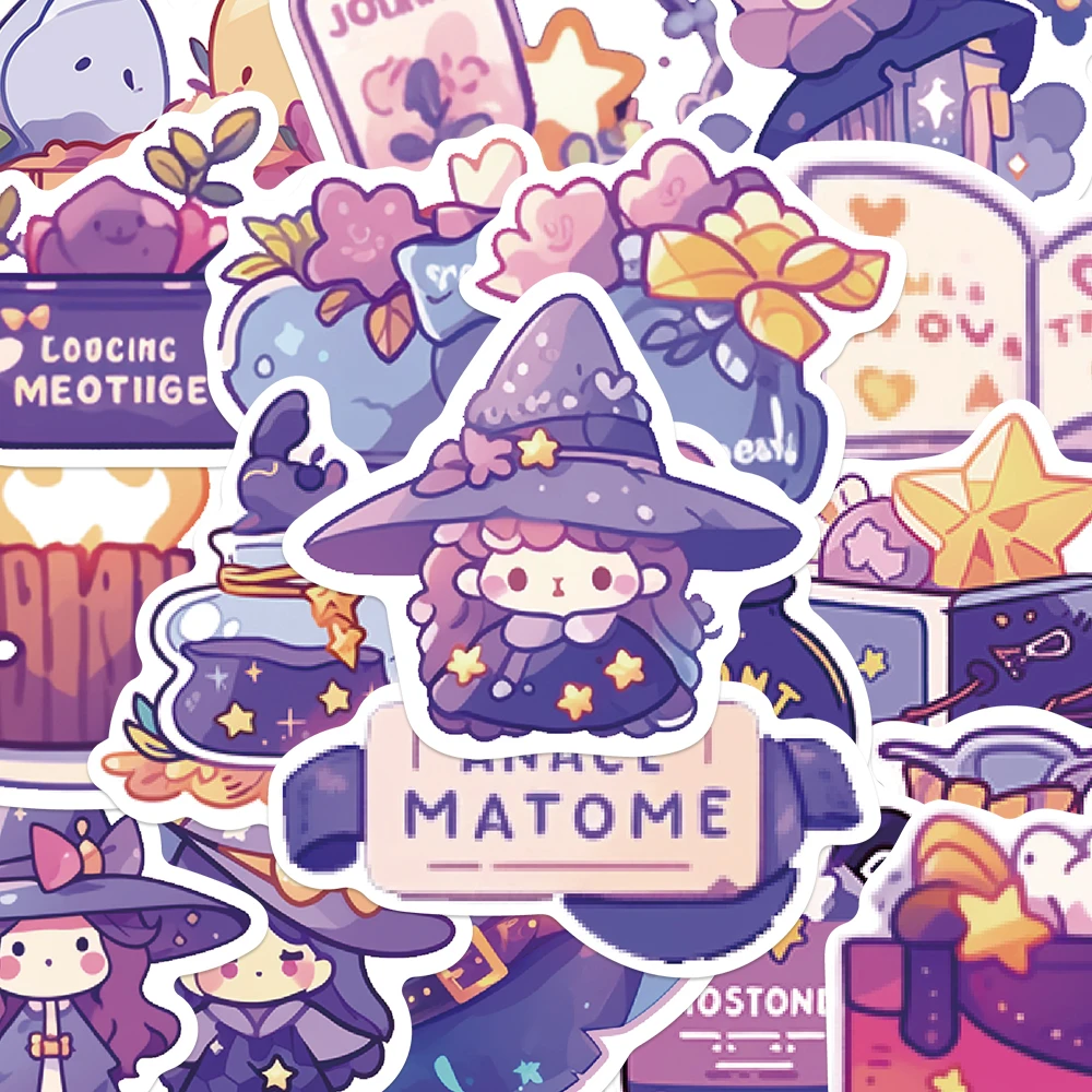 50pcs Purple Magic Witch Potion Sticker For Laptop Luggage Stationery Phone Scrapbook Guitar Skateboard DIY Decoration Sticker