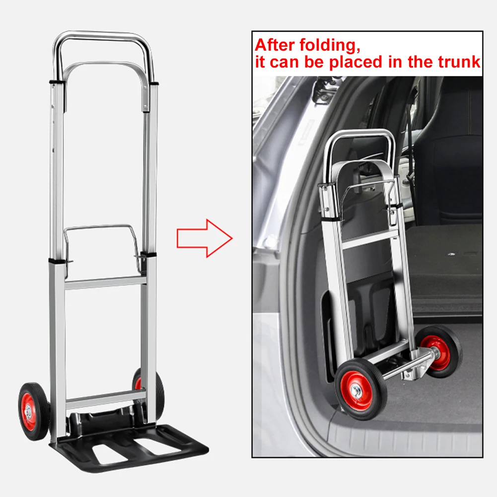 

Folding Hand Truck Heavy Duty Barrow Cart with Telescoping Handle Aluminum Moving Trolley 15cm Rubber Wheels for Moving,Shopping