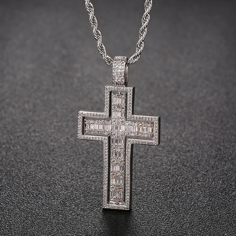 925 sterling silver hot models hip-hop rotatable double-sided cross pendant fashion hipster zirconia necklace jewel