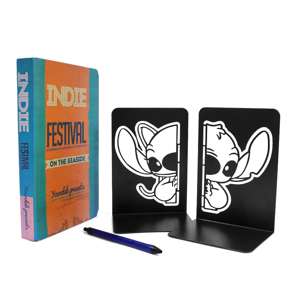 Metal Bookend - Stitch and Angel Bookend Fashionable School Supplies Cute Home Decor Study Room Decor Office Book End