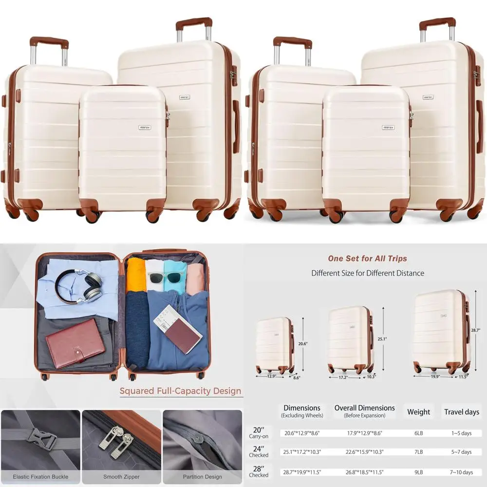 

3-Piece Luggage Set, Durable Lightweight Hardshell Luggage with Secure Combination Lock
