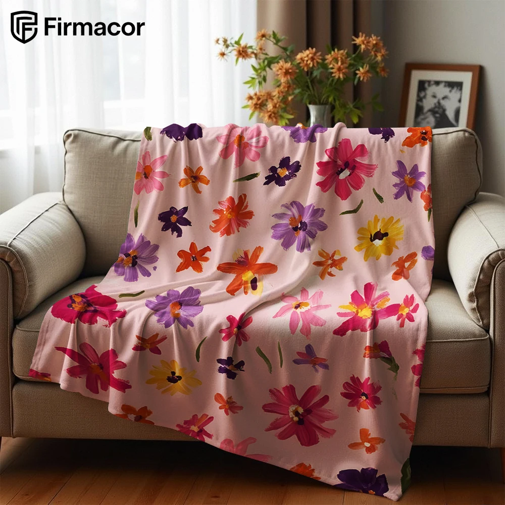 Oil Paint Scatter Flower Soft Flannel Blanket Breathable Warm Throw for Office Car Sofa Kids Room Birthday Xmas Gift