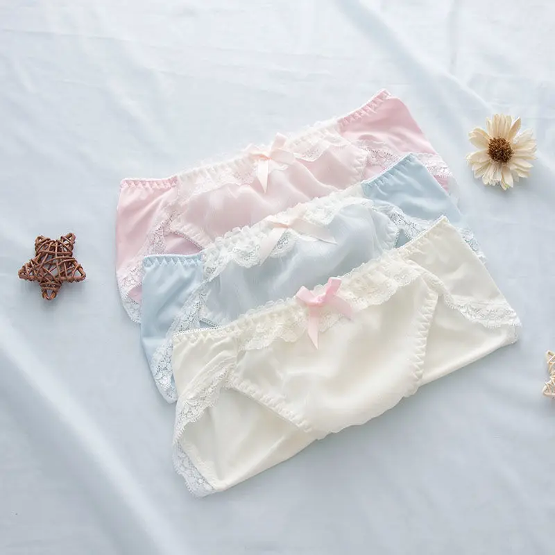2 قطعة Youpin شعبية المرأة داخلية مثير منتصف الخصر تنفس اليابانية الدانتيل سراويل تلميذة المرأة ملخصات سراويل لطيف
