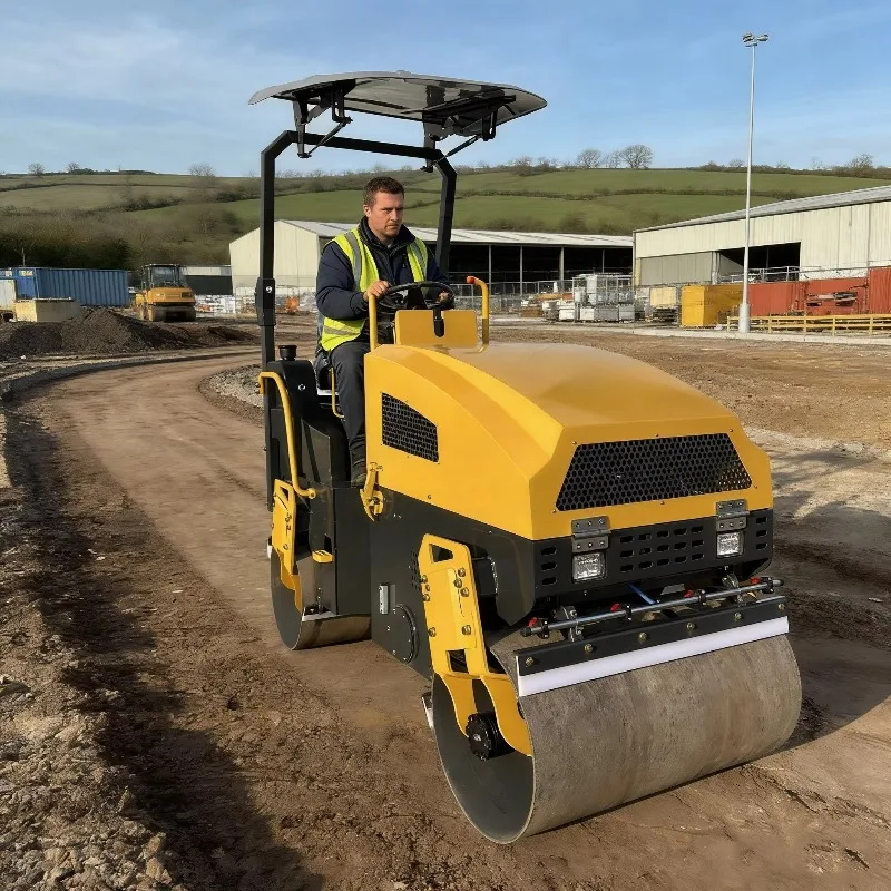 Small Road Roller Hydraulic Double Drum Compactor Equipment For Landscaping And Municipal Projects