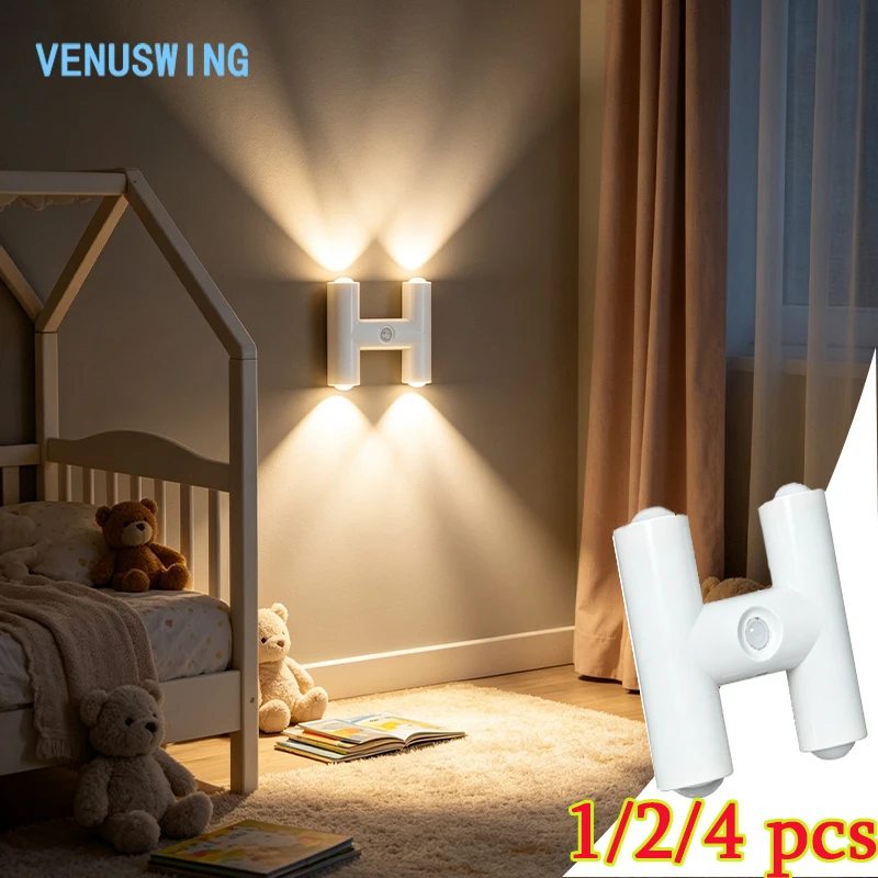 1-4pcs Motion Sensor Night Light Rechargeable Wall Sconce Type C Charging Smart Sensing For Bathroom Cabinet Staircase Lighting