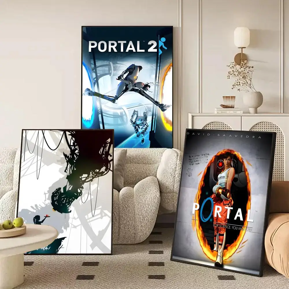P-Portal Puzzle game Poster Waterproof Self-Stick Wall Art Stickers, Removable Wall Decor for Living Room and Bedroom