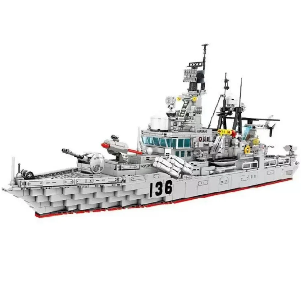 لعبة بناء كتل عسكرية للبحرية للأطفال ، طراد طائرة ، مطارد مدمر ، طوب سفينة حربية ، هدية صبي ، 80 ، من من من من 100
