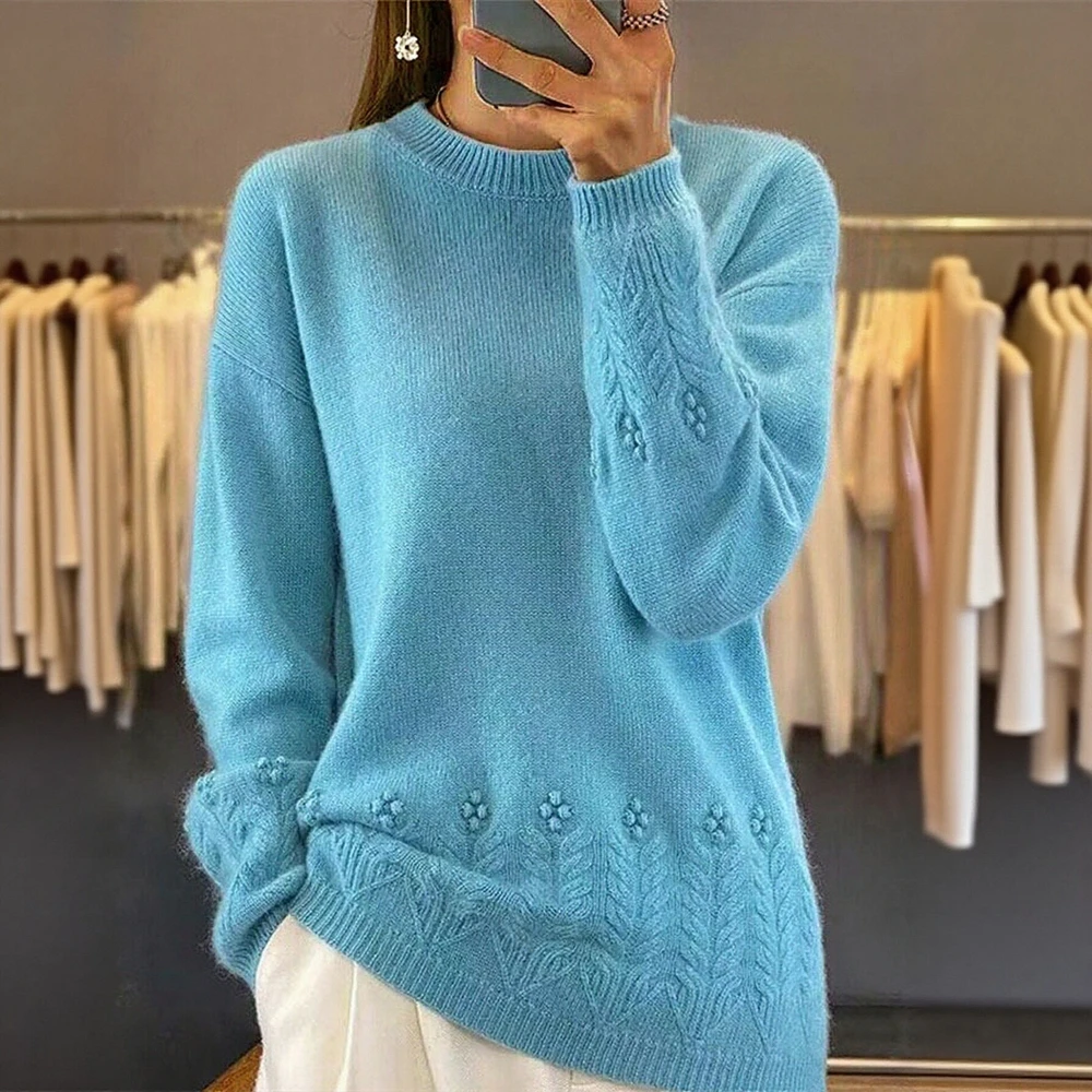 

Women's Long Sleeve round Neck Sweaters Exquisite Plain Casual Fashion Daily Autumn Winter Trendy