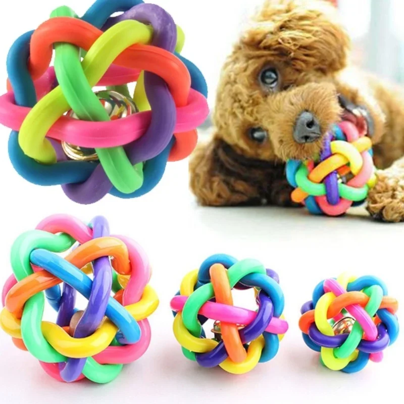 1Pc Dog Puppy Pet Knotted Cotton Rope Knotted Rubber Tone Colorful Ball Bell Chewing Preparation Training Bite Resistance Toy