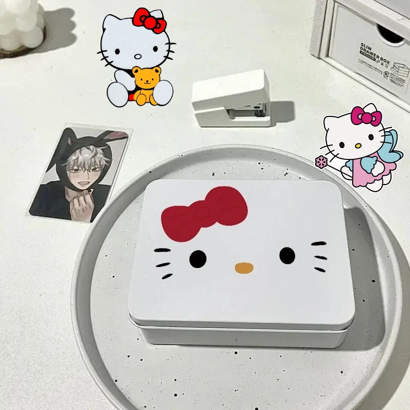 

Sanrio Hello Kitty Iron Box Candy Small Card Stickers Tapes Storage Box Stationery Organizer Containers Anime Storage Cases Gift