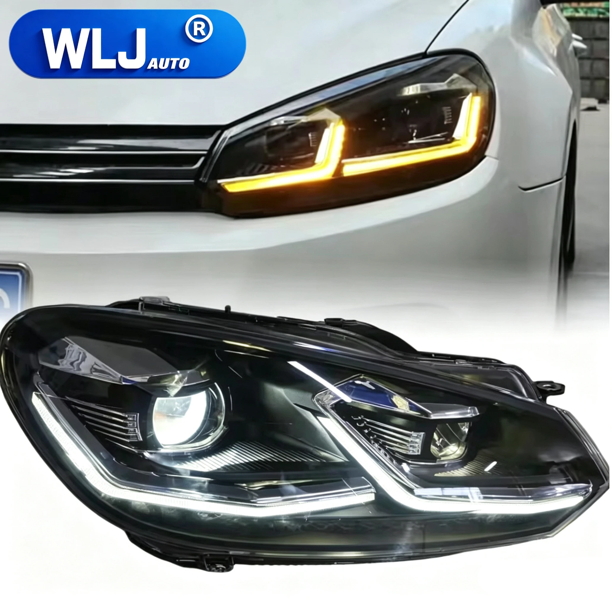 WLJ New Upgrade 12V Headlight Assembly With Demon Eye DRL Auto Accessory For Volkswagen Golf 6 GTI 2008-2012 2-color Headlights