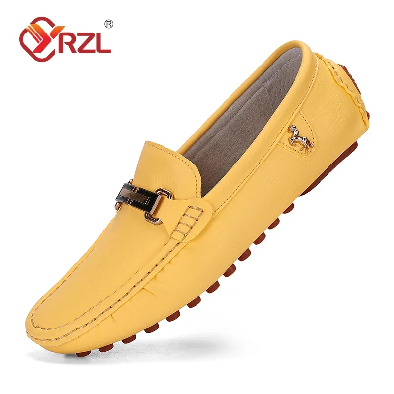 YRZL Loafers Men Handmade PU Leather Loafer Casual Driving Flats Slip-on Shoes Luxury Comfy Moccasins Big Size Loafers Shoes Men