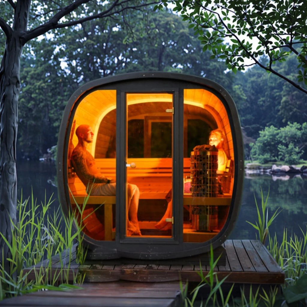 

Modern Electric Outdoor Solid Red Cedar Villa Sauna for 4-6 People with Steam Function