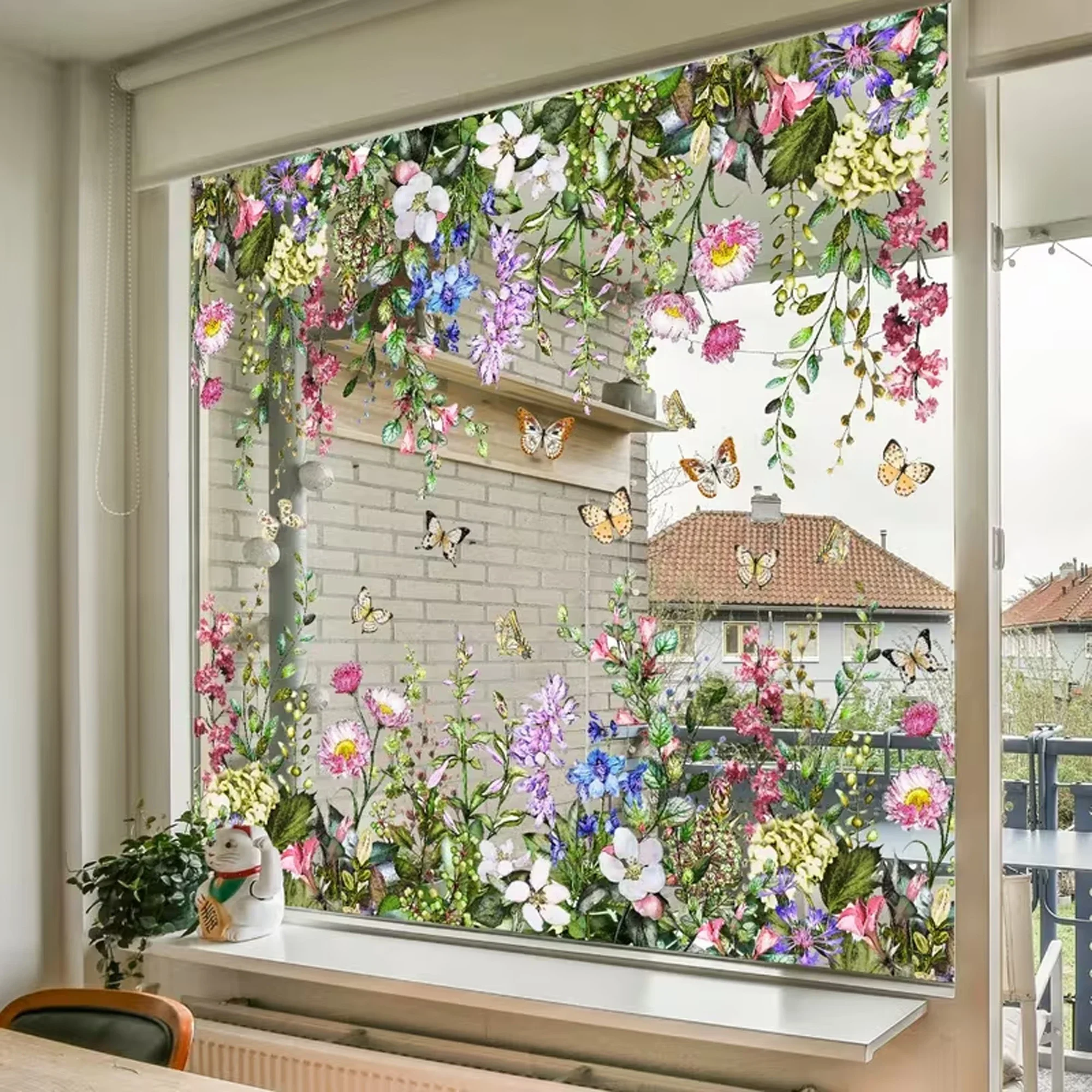 1pc 30x60cm Floral Window Privacy Sticker Glass Door Bedroom Bathroom Removable Static Cling Wildflower Butterfly Window Decorw2
