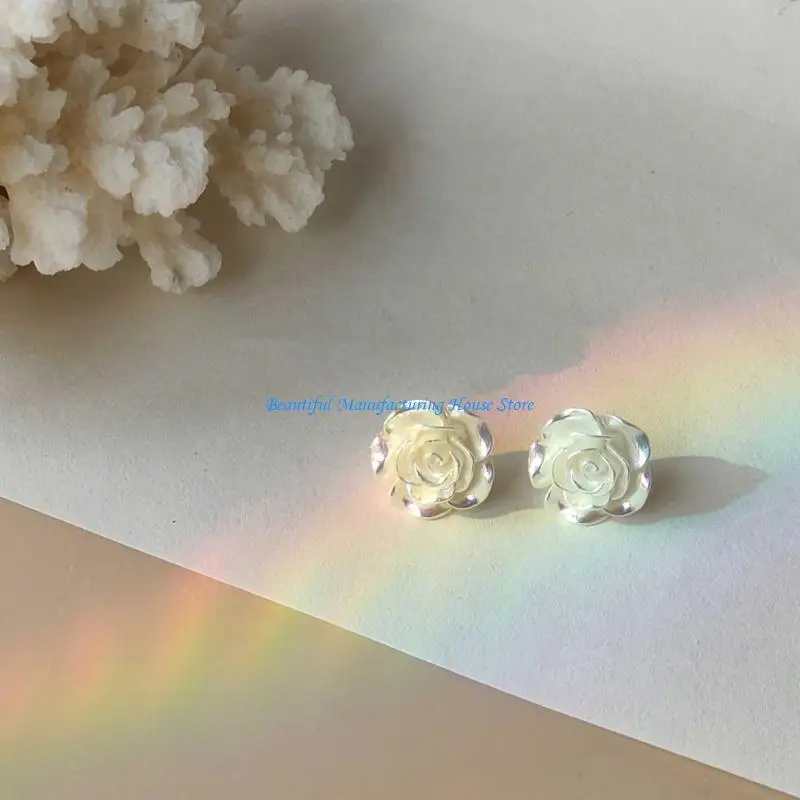 

E56A Summer Elegant White Camellia Hoop Earring Party Jewelry Floral Earring