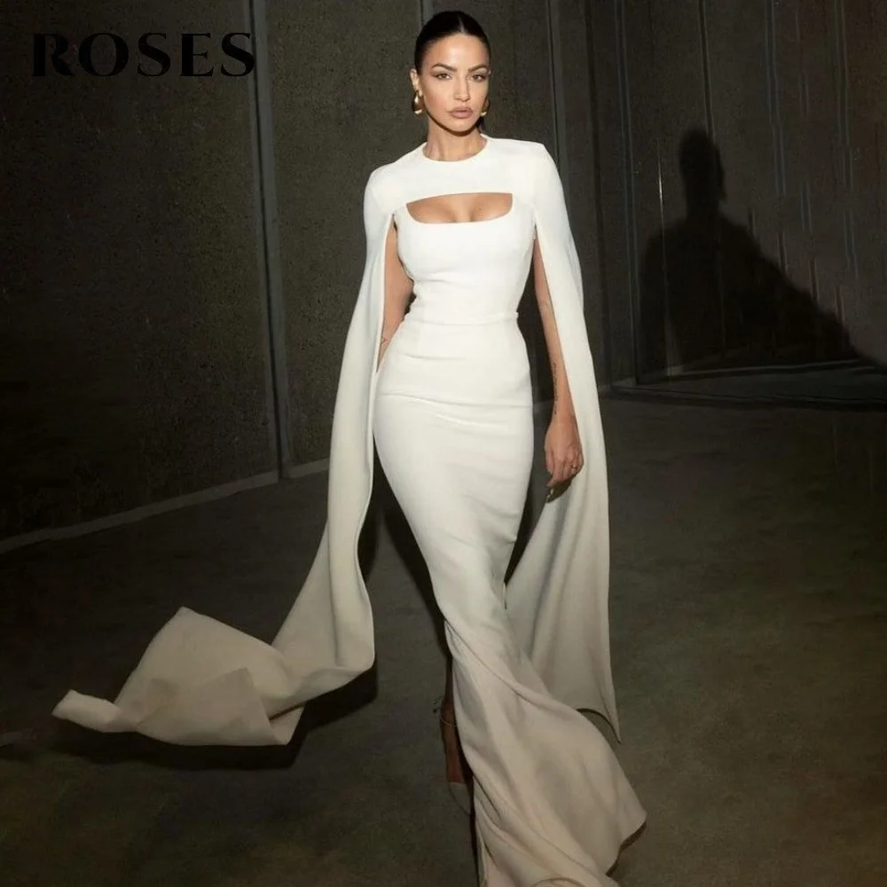 

ROSES White Trumpet Stain Party Dress Cut-Out Night Dress Saudi Arabia Regular Full Sleeve Celebrity Evening Dresses Customized