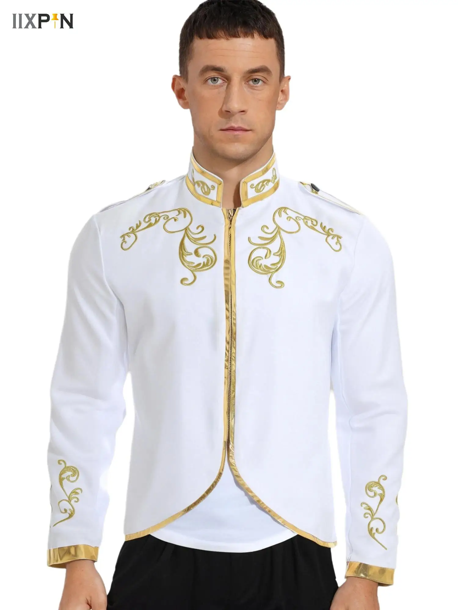 

Men Victorian Court Prince Jacket Embroidery Medieval Renaissance Retro Fashion Suit Stand Collar Party New Halloween Coats