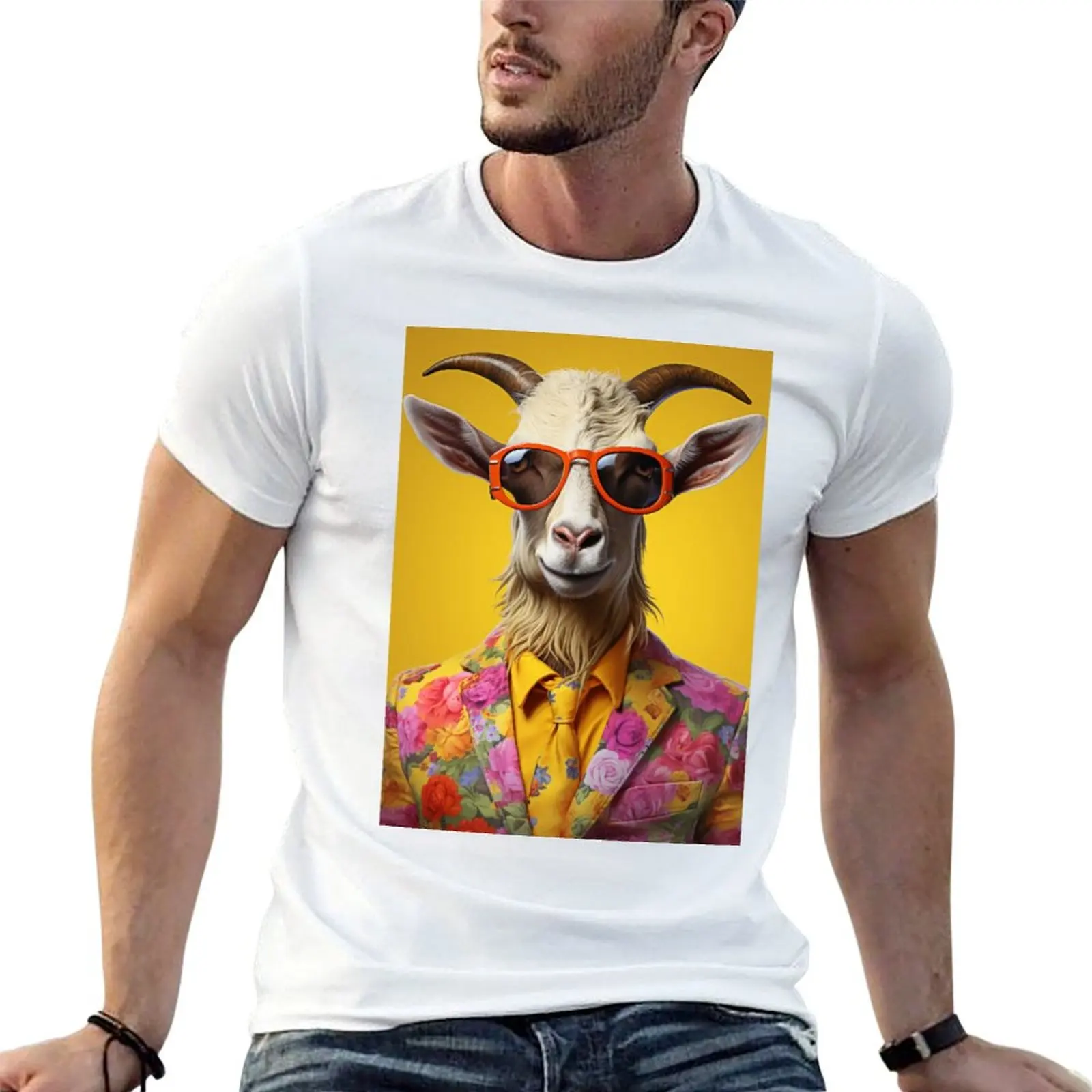 

Футболка Flower Power Goat, хлопковая футболка, мужская футболка, мужская роскошная футболка