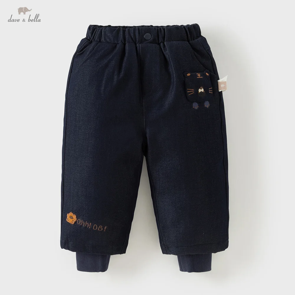 

Dave Bella Children Down Pants Autumn Winter Baby Velvet Thick Jeans Boys Fake Two-Piece Trousers Kids' Denim Trousers DB4254018