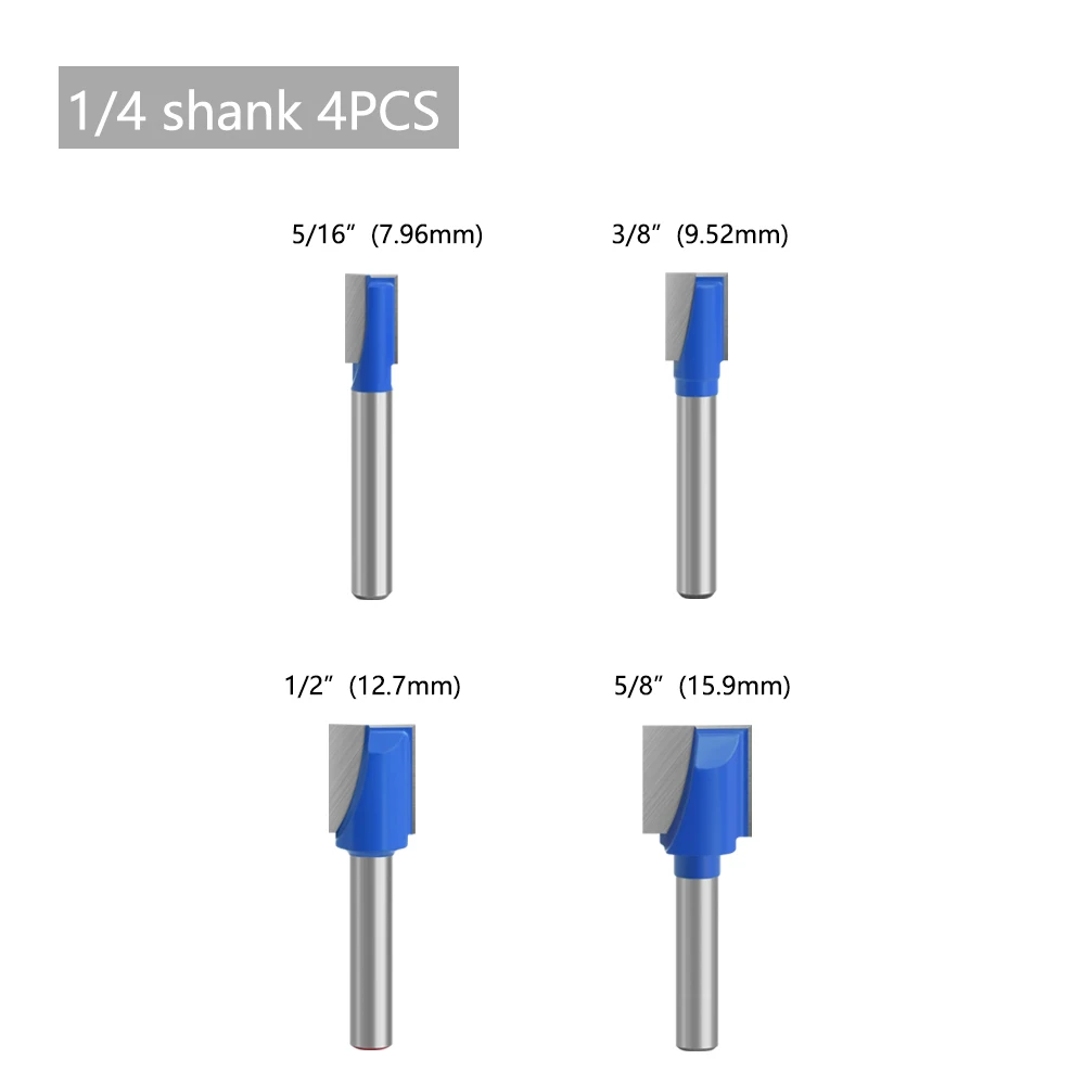 LAVIE 4pcs 1/4 Shank  Cleaning Bottom Bit Straight Router Bit set Clean Milling Cutter Woodworking Power Machine