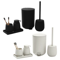 Bathroom Set Small Trash Can Home Bathroom Decoration Storage Wash Set Toothbrush Holder, Soap Dispenser Dressing Table(Black)