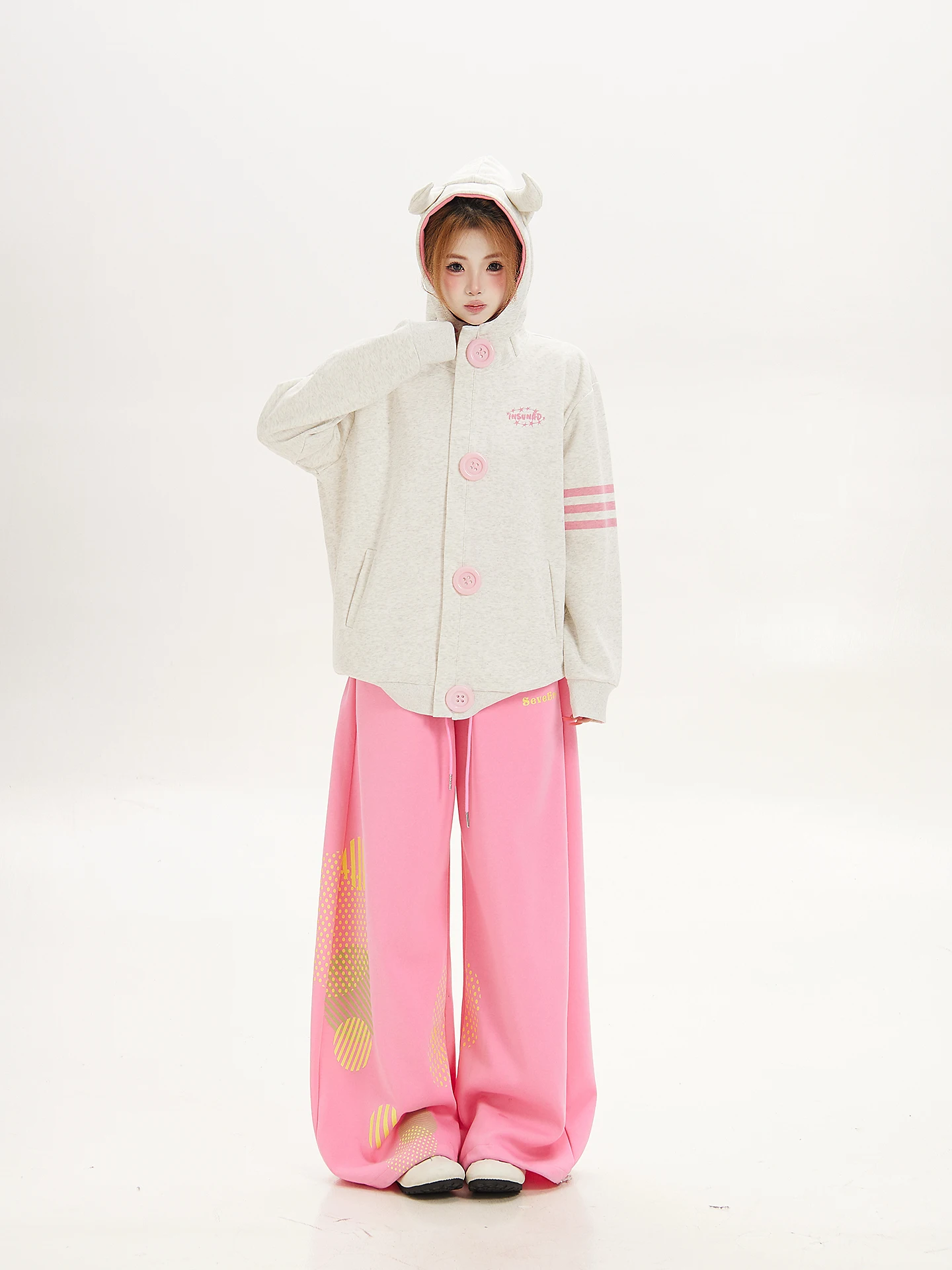 Loose Fit Women's Hoodie Ant Design Large Button Open Cardigan Autumn Outerwear Long Sleeve Cotton Polyester Blend Casual Swe...