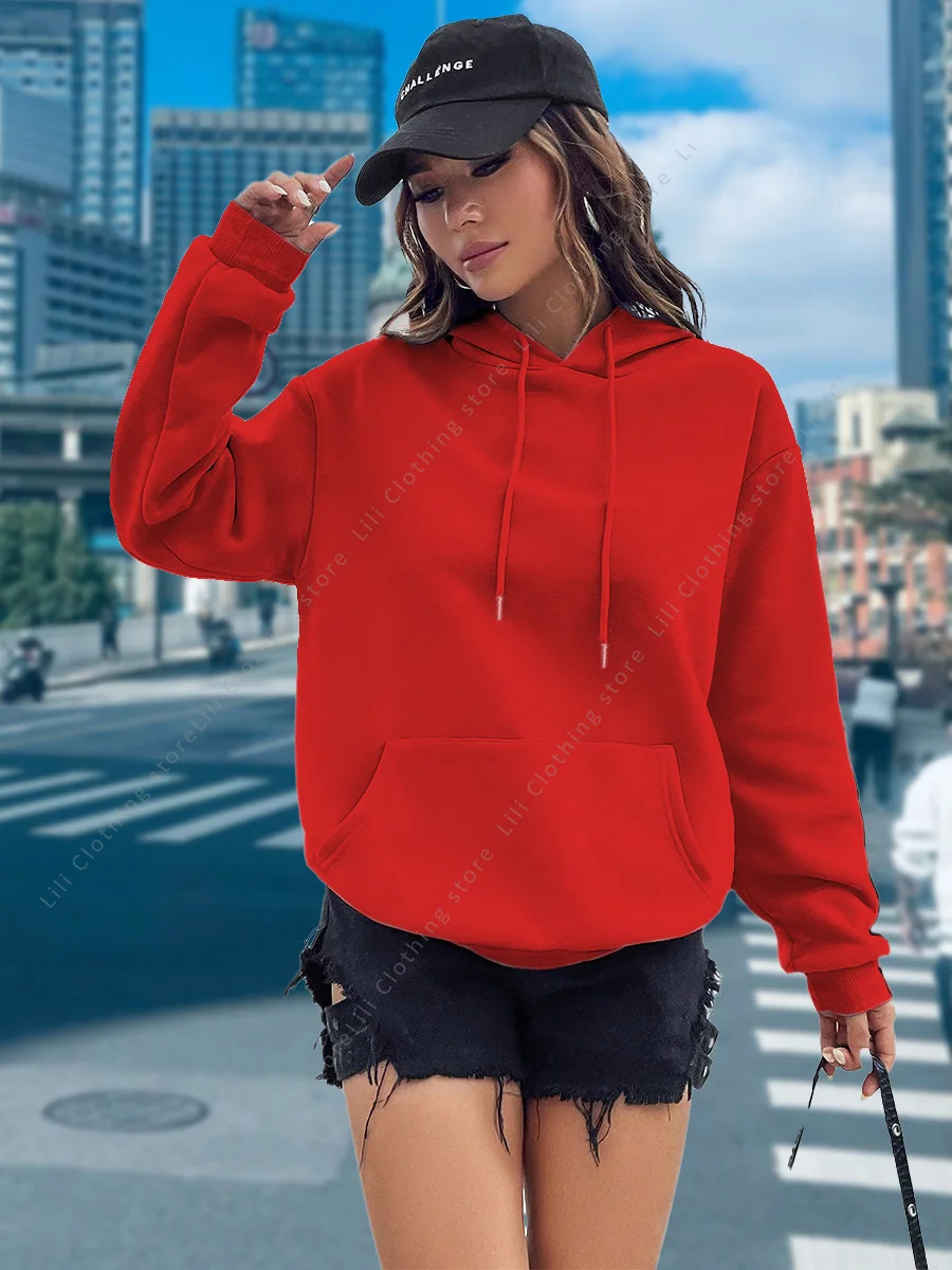Frauen Hoodies Grundlegende Ätherische Blank Einfarbig Pullover Weibliche Tops Hochwertige All-Match-Straßenkleidung Damen Sweatshirts