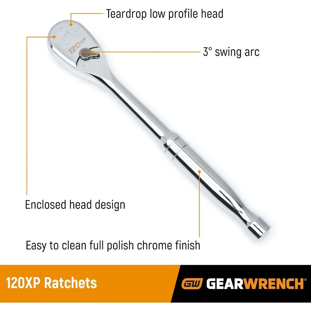 GEARWRENCH Juego de herramientas mecánicas de 56 piezas con accionamiento de 3/8 de pulgada y 6 puntos 120XP, estándar y profundo, SAE y métrico - 80550P