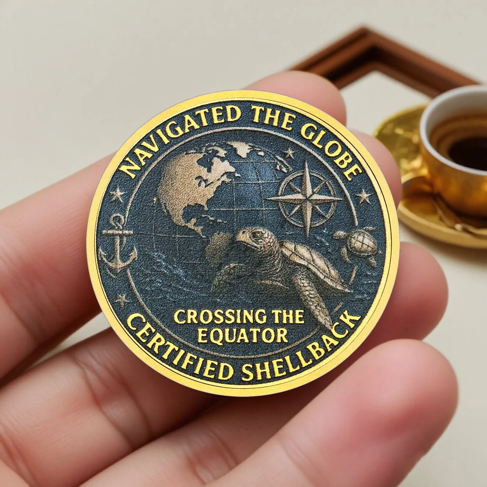 نمط جديد Shellback البحرية مطلية بالذهب جمع عملة معبر الخط تذكارية عملة ديكور المنزل #3