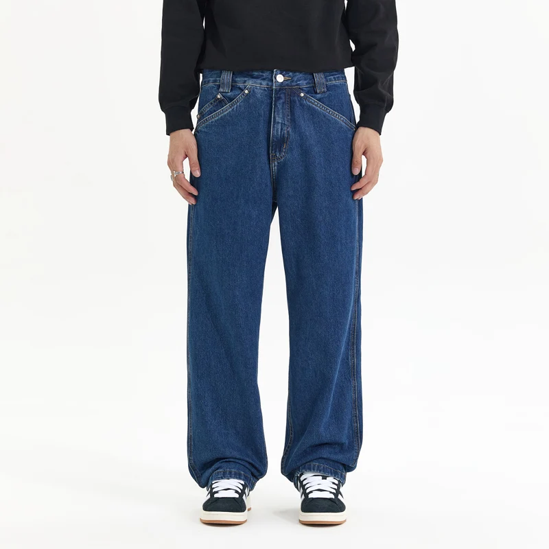 Fashion Cleanfit Jeans Men Vintage Casual Loose Wide Leg Baggy Jeans Plus Size Denim Pants Man Classic Blue Trousers