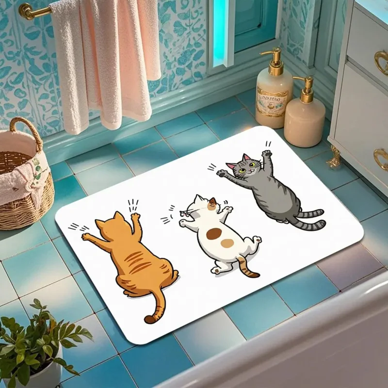 

VIKAMA Cartoon Cat Bathroom Mat Anti-Slip Absorbent Quick-Drying Soft Home Decor Carpet for Shower Room