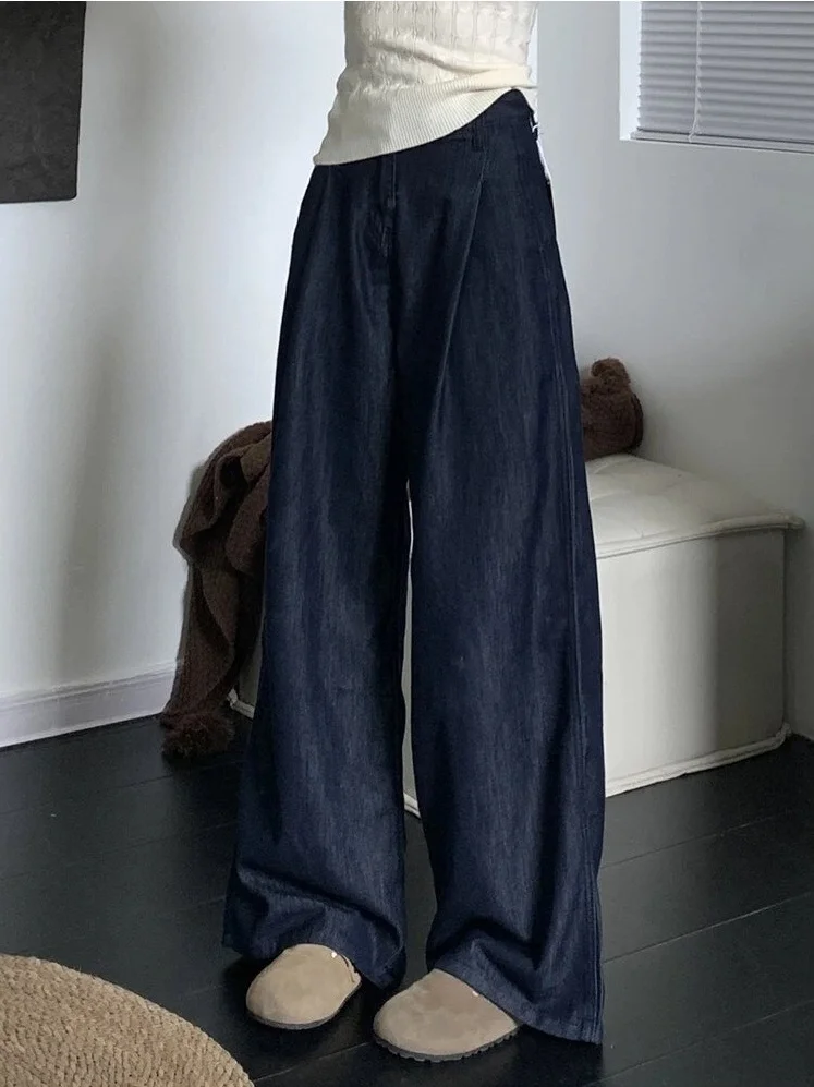 

Deep Blue High Waist Straight Leg Denim Jeans Women's Spring 2026 New Style Loose Drapey Wide Leg Pants Casual Fit Jeans