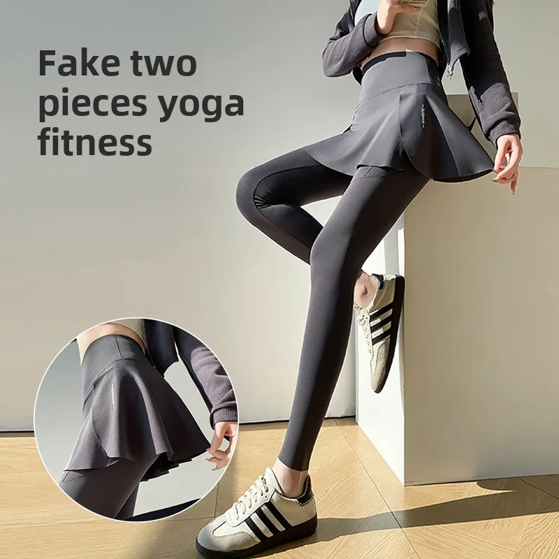 New Women's One Fake Two Culottes Running Fitness Leggings High Waist Slimming Yoga Casual Pants Butt Lift Sexy Leggins Push Up