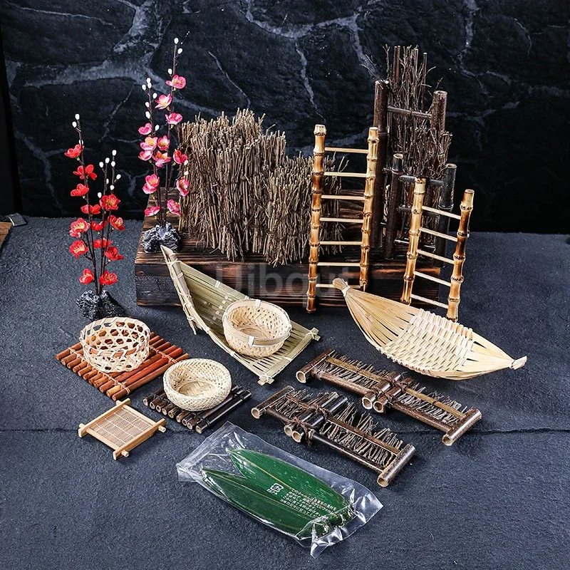 Plato de sushi sashimi, flores y plantas decorativas, platos de barbacoa japoneses, plato decorado de mariscos, adornos decorativos-A