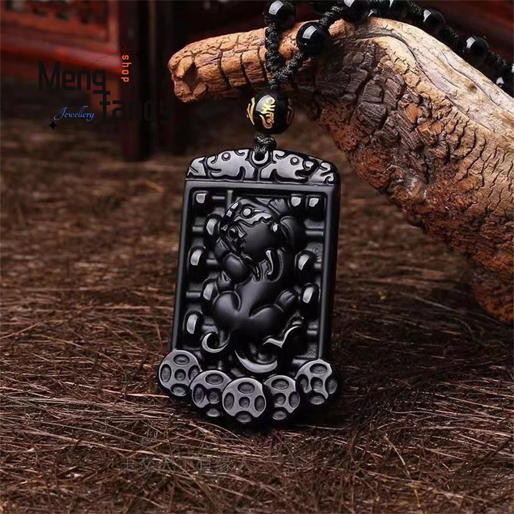 Natural Obsidian Money Abacus Pixiu Pendant Retro Simple Exquisite Fashion Luxury Jewelry Best Selling Handicraft Holiday Gift