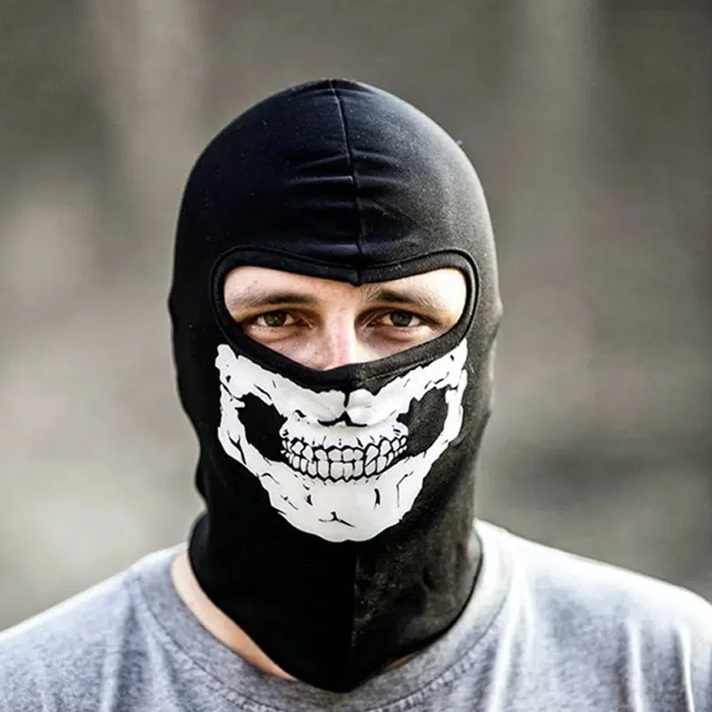 Halloween Skull Print Balaclava Cosplay Costume Ghost Full Face Bike Face Mask Outdoor Motorcycle Riding  Men Hat  Ski Caps