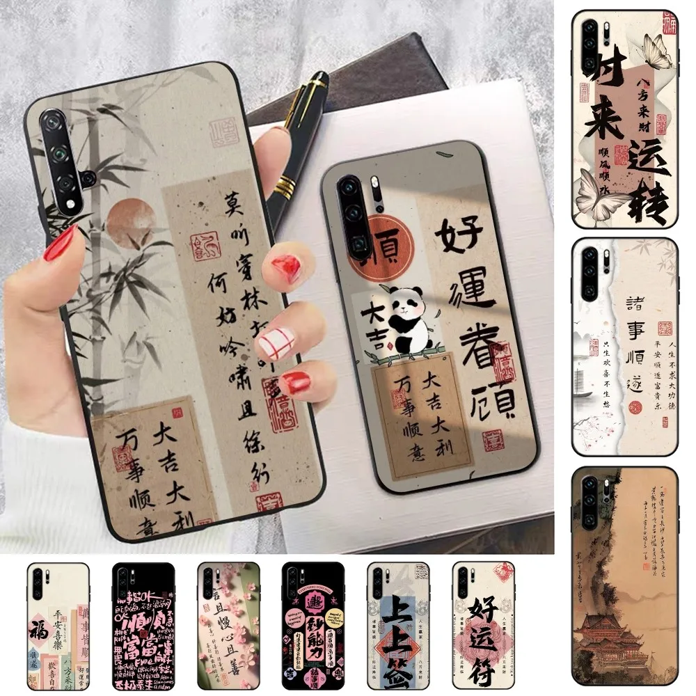 Chinese Style Wish Good Luck Freedom Phone Case For Huawei P 8 9 10 20 30 40 50 Pro Lite Psmart Honor 10 Lite 70 Mate 20lite