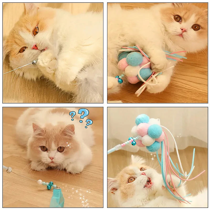 5Piece Set New Cat Teasing Sticks Toys Self Play Bells Fairy Sticks Feathers Self Fun Bite Resistant Long Pole Cat Teasing Toys