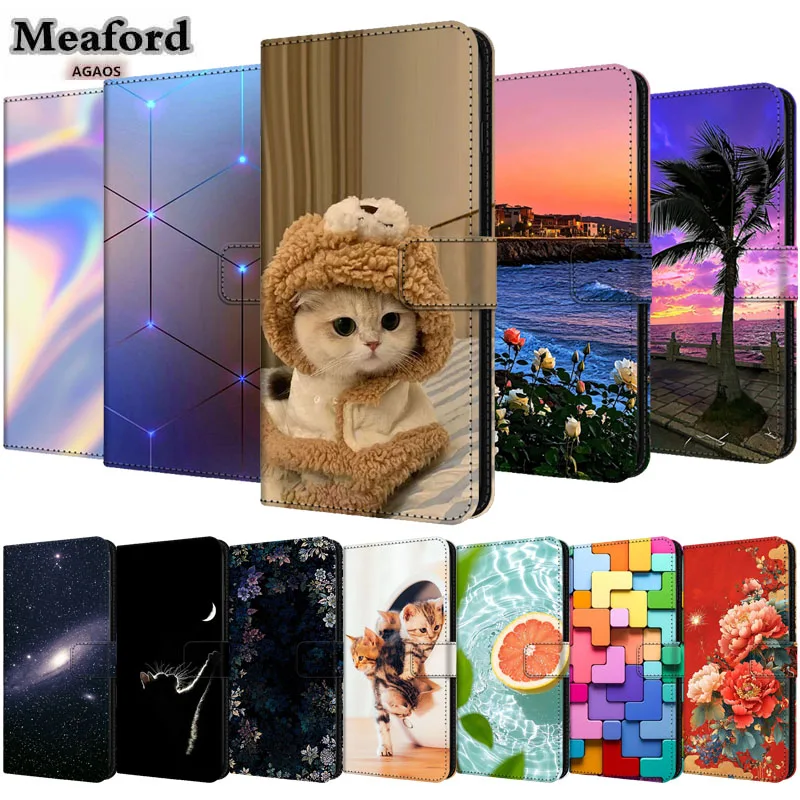 Étui en cuir pour Meizu Note 16 22 5G, housse de protection de luxe à rabat, magnétique, résistant aux chocs, portefeuille Note16 Note22, joli chat