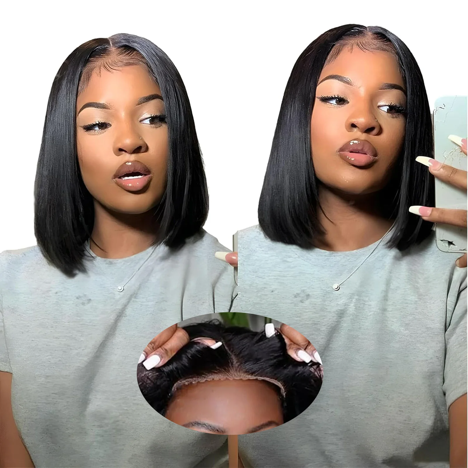 

w noszeniu peruk Bob Glueless Wig Human Hair Ready to Wear Go Bone Straight 5X5 HD Closure Pre Plucked Pre Cut Lace Frontal Wigs for Women